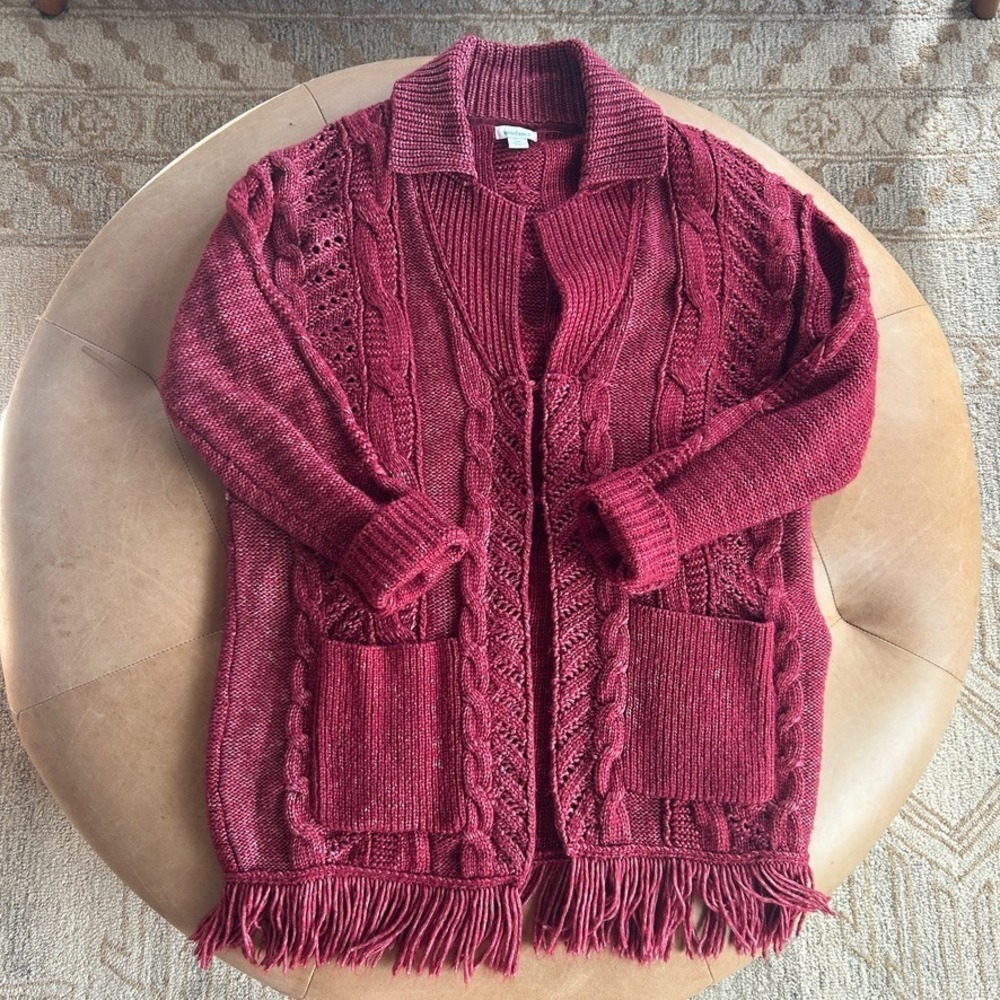 Sundance Wool Fringe Cable Knit Long Cardigan Sweater XS Western Whimsigoth Boho
